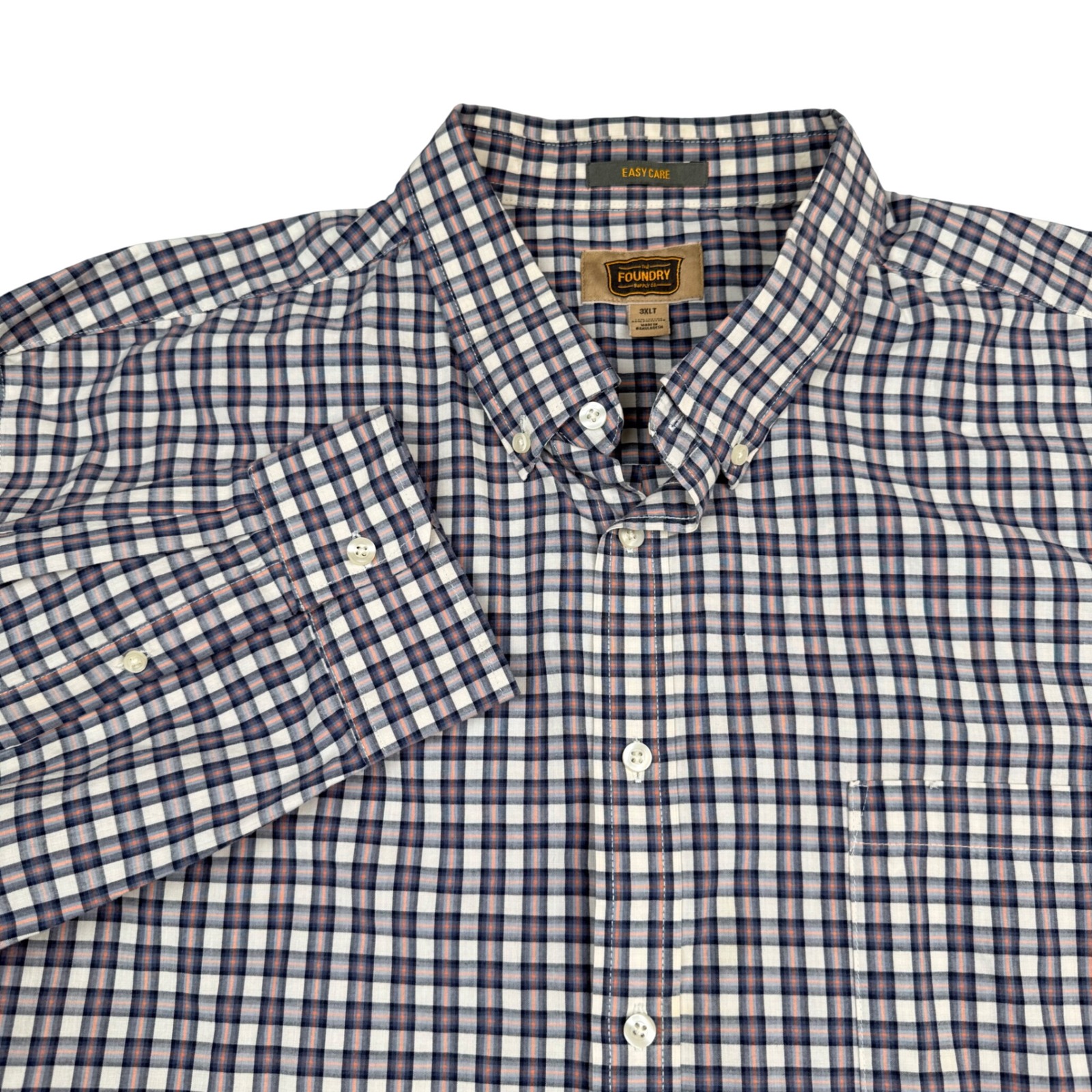 The Foundry Supply Co Mens 3xlt Easy Care Plaid Button Down Shirt Navy Orange